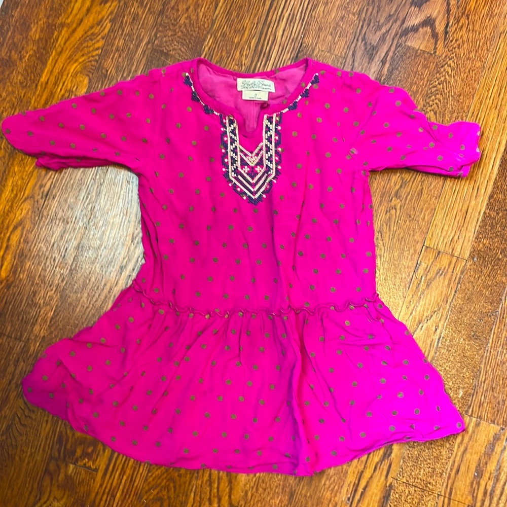 LUCKY BRAND girls bohemian tunic dress size 5 with gorgeous gold embroidery
